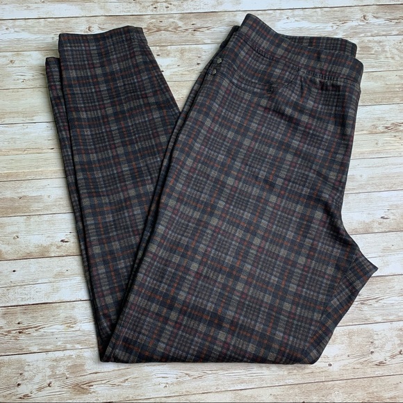 Talbots plaid Ponte Pants dark black red blue EUC Size 14